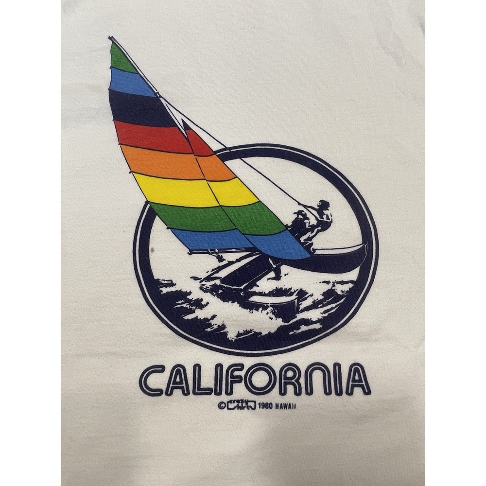 VTG Crazy Shirt Women Medium Long Sleeve Rainbow Sailboat California Beach Surf